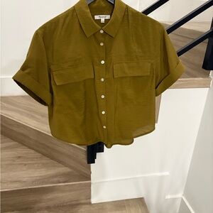 Madewell SS olive green cropped button down. Small.